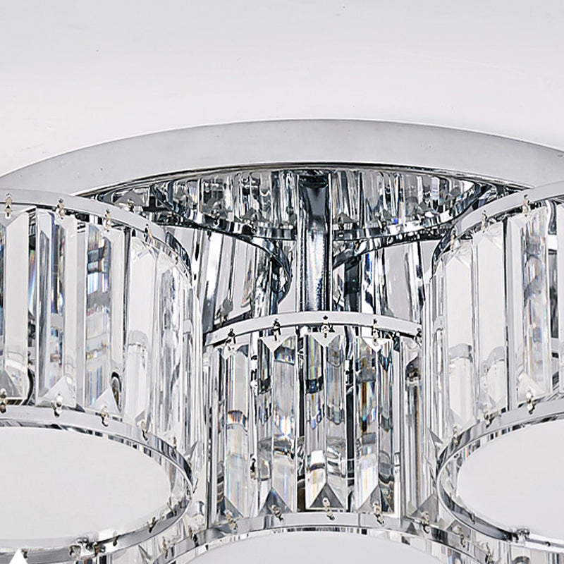 Crystal Drum Flush Mount Modernist 3/5/7 Heads Living Room Ceiling Lamp in Chrome Finish Clearhalo 'Ceiling Lights' 'Close To Ceiling Lights' 'Close to ceiling' 'Flush mount' Lighting' 254149