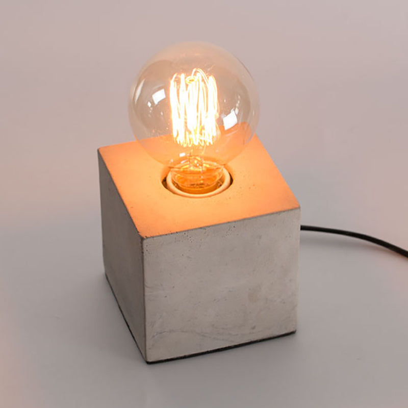 Cement Squared Base Table Lighting with Bare Bulb Vintage Style 1 Light Bedside Mini Table Lamp Grey Clearhalo 'Lamps' 'Table Lamps' Lighting' 254156