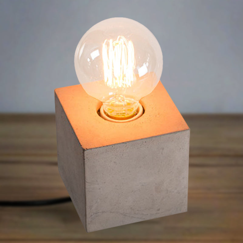 Cement Squared Base Table Lighting with Bare Bulb Vintage Style 1 Light Bedside Mini Table Lamp Clearhalo 'Lamps' 'Table Lamps' Lighting' 254157