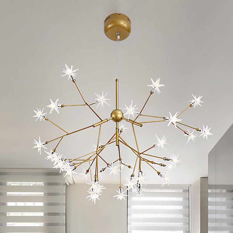 Modern Starry Pendant Light Fixture Iron 9/27/36-Light Dining Room Chandelier in Gold 36 Gold Clearhalo 'Ceiling Lights' 'Chandeliers' 'Modern Chandeliers' 'Modern' Lighting' 254166