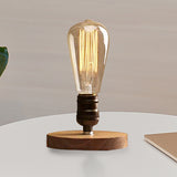 Wooden Circular Base Table Light with Exposed Bulb Farmhouse 1 Light Bedside Standing Lamp in Brass Brass Clearhalo 'Lamps' 'Table Lamps' Lighting' 254179