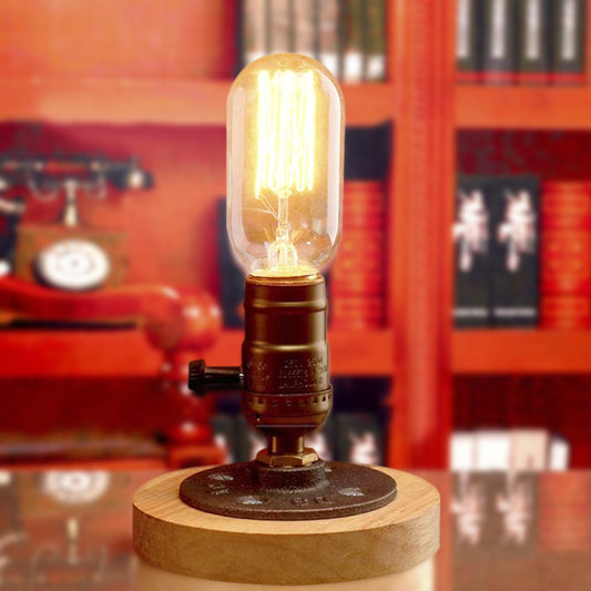 Brass Finish Mini Table Lamp with Wooden Base Farmhouse Metal 1 Light Restaurant Table Lighting Brass Clearhalo 'Lamps' 'Table Lamps' Lighting' 254182