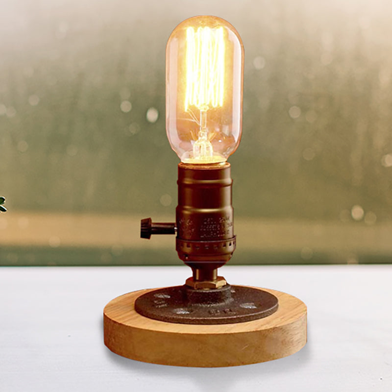 Brass Finish Mini Table Lamp with Wooden Base Farmhouse Metal 1 Light Restaurant Table Lighting Clearhalo 'Lamps' 'Table Lamps' Lighting' 254183