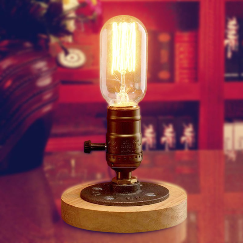 Brass Finish Mini Table Lamp with Wooden Base Farmhouse Metal 1 Light Restaurant Table Lighting Clearhalo 'Lamps' 'Table Lamps' Lighting' 254184