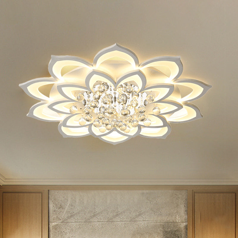 27"/31.5" W White Floral Flush Ceiling Light Contemporary LED Acrylic Flushmount Lighting with Crystal Drop in Warm/White Light Clearhalo 'Ceiling Lights' 'Close To Ceiling Lights' 'Close to ceiling' 'Flush mount' Lighting' 254212