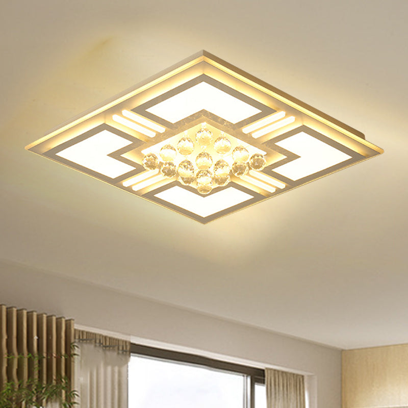 20.5"/35.5" Wide Crystal Square/Rectangle Flush Lamp Simple LED Ceiling Mounted Fixture in Warm/White Light White 20.5" Clearhalo 'Ceiling Lights' 'Close To Ceiling Lights' 'Close to ceiling' 'Flush mount' Lighting' 254233