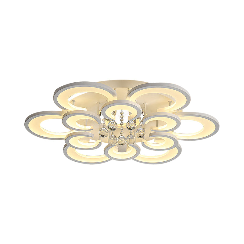 Acrylic Flower Design Flushmount Lamp Modern 27"/31.5" W LED White Ceiling Flush Mount with Clear Crystal Ball, Warm/White Light Clearhalo 'Ceiling Lights' 'Close To Ceiling Lights' 'Close to ceiling' 'Flush mount' Lighting' 254255