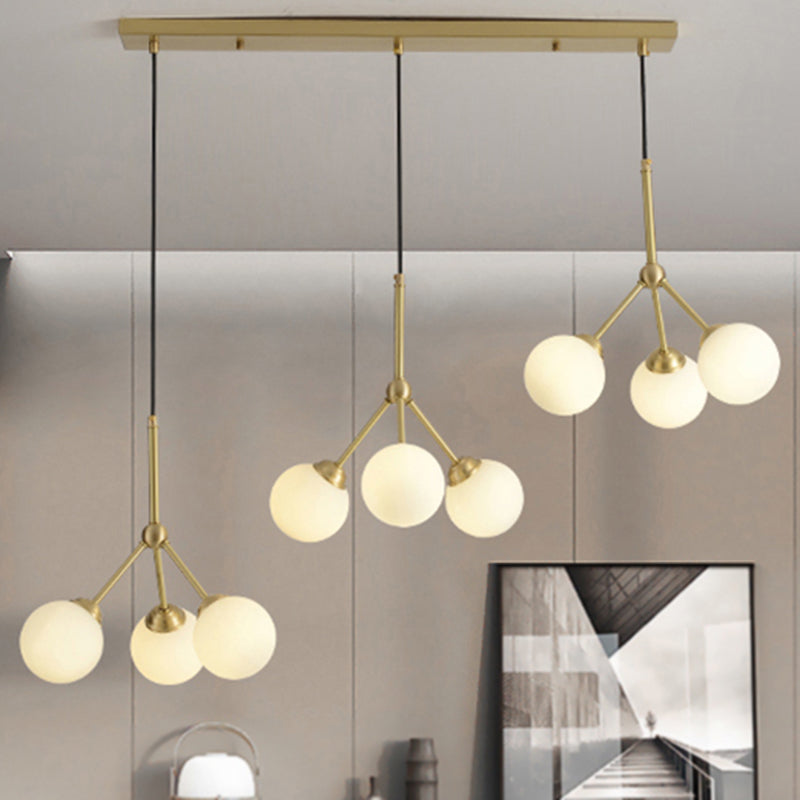 Orb Shade Restaurant Pendant Lamp Milk Glass Metal Modern Hanging Light in Gold 9 Gold Clearhalo 'Ceiling Lights' 'Chandeliers' 'Modern Chandeliers' 'Modern' Lighting' 254269