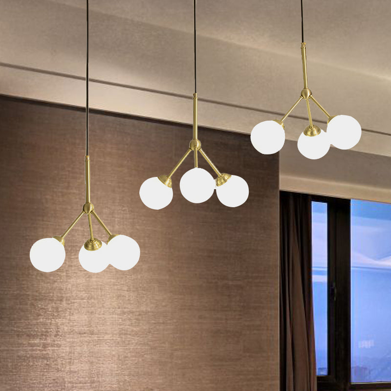 Orb Shade Restaurant Pendant Lamp Milk Glass Metal Modern Hanging Light in Gold Clearhalo 'Ceiling Lights' 'Chandeliers' 'Modern Chandeliers' 'Modern' Lighting' 254270