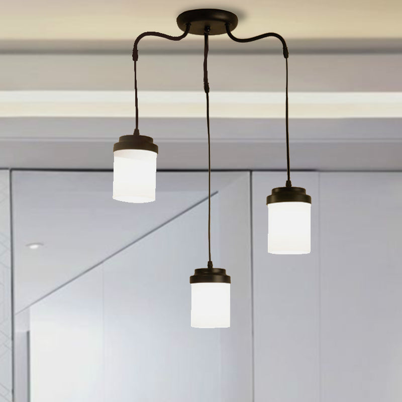 Cylinder Shade Hanging Light Contemporary Frosted Glass Pendant Lamp in Black & White for Kitchen Clearhalo 'Ceiling Lights' 'Chandeliers' 'Modern Chandeliers' 'Modern' Lighting' 254286