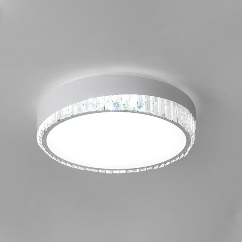 Acrylic Circular Flush Mount Fixture Nordic 16.5"/20.5" W LED White Flushmount Light with Clear Crystal Deco, Warm/White Light White White Clearhalo 'Ceiling Lights' 'Close To Ceiling Lights' 'Close to ceiling' 'Flush mount' Lighting' 254289