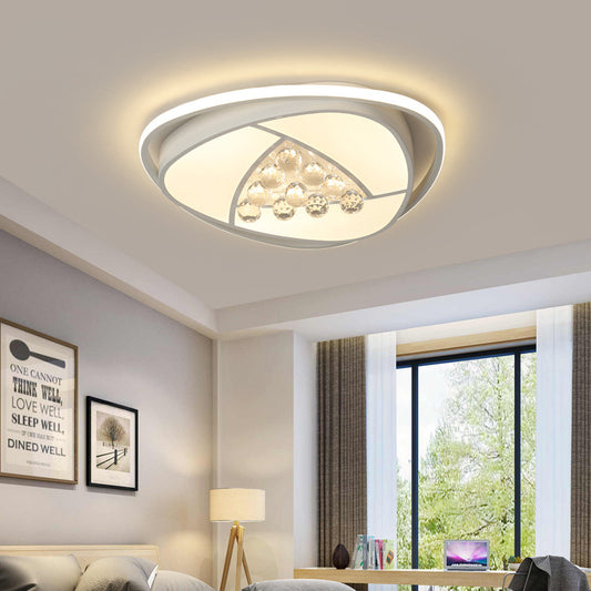 Triangle Bedroom Flush Light Acrylic and Clear Crystal 16.5"/20.5" Wide LED Modern White Ceiling Lamp, Warm/White Light Clearhalo 'Ceiling Lights' 'Close To Ceiling Lights' 'Close to ceiling' 'Flush mount' Lighting' 254299