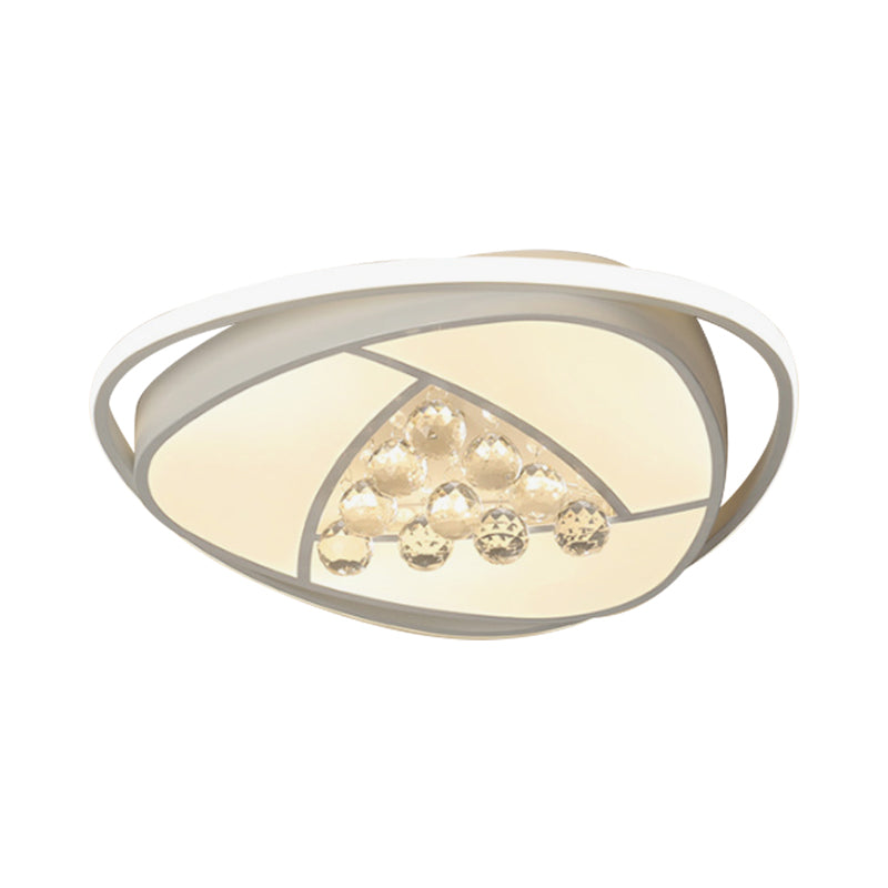 Triangle Bedroom Flush Light Acrylic and Clear Crystal 16.5"/20.5" Wide LED Modern White Ceiling Lamp, Warm/White Light Clearhalo 'Ceiling Lights' 'Close To Ceiling Lights' 'Close to ceiling' 'Flush mount' Lighting' 254300