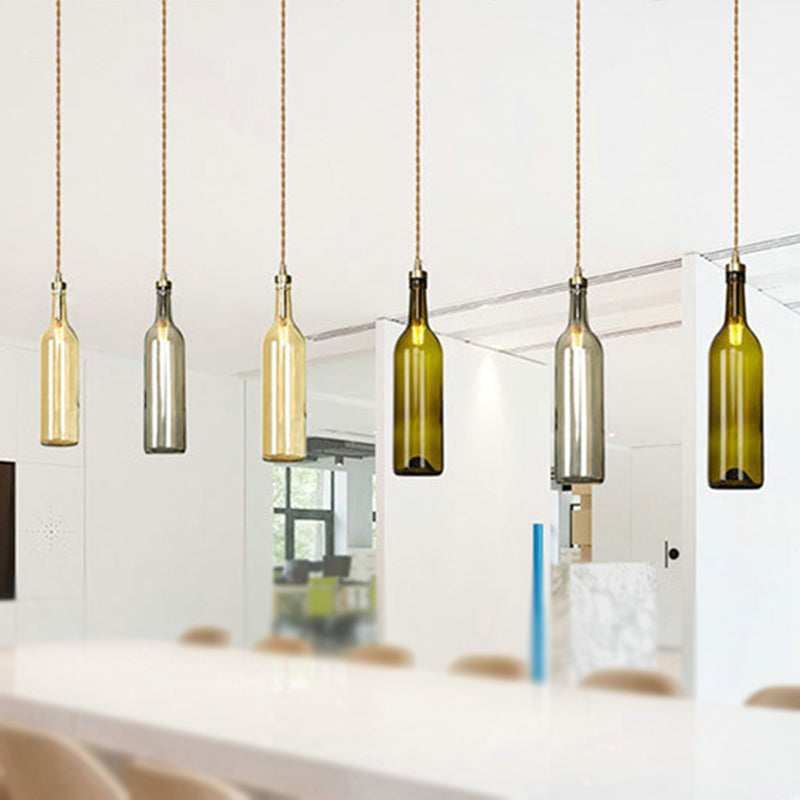 Industrial Wine Bottle Hanging Lamp 1 Light Glass Ceiling Pendant Light with Adjustable Cord in Smoke Grey/Green Clearhalo 'Ceiling Lights' 'Glass shade' 'Glass' 'Industrial Pendants' 'Industrial' 'Middle Century Pendants' 'Pendant Lights' 'Pendants' 'Tiffany' Lighting' 254309