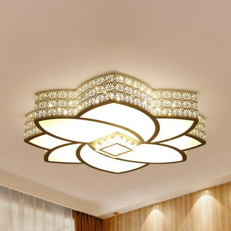 Modern Flower Metal Flushmount Light 23.5"/29.5" W LED White Ceiling Light with Clear Crystal Accent, Warm/White Light White Warm Clearhalo 'Ceiling Lights' 'Close To Ceiling Lights' 'Close to ceiling' 'Flush mount' Lighting' 254312