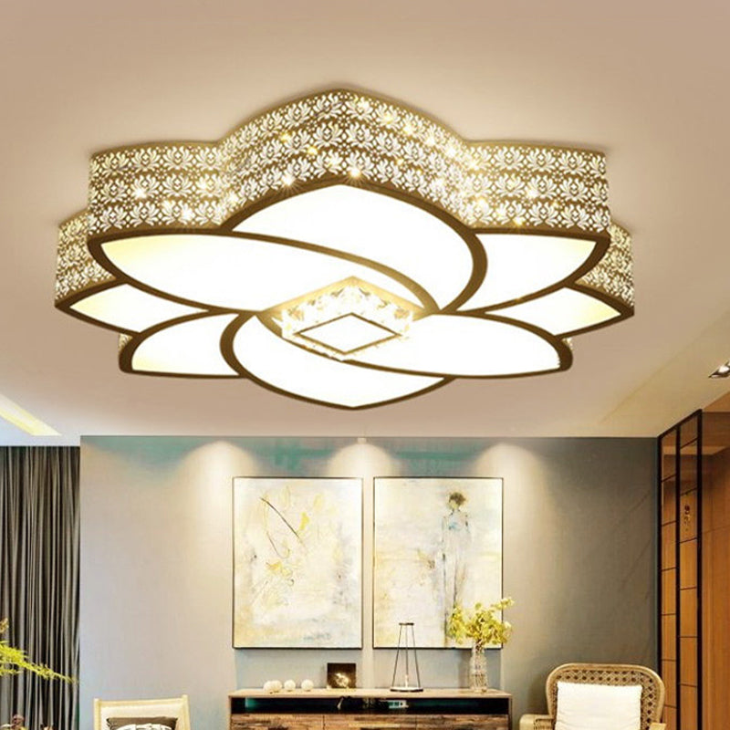 Modern Flower Metal Flushmount Light 23.5"/29.5" W LED White Ceiling Light with Clear Crystal Accent, Warm/White Light Clearhalo 'Ceiling Lights' 'Close To Ceiling Lights' 'Close to ceiling' 'Flush mount' Lighting' 254313