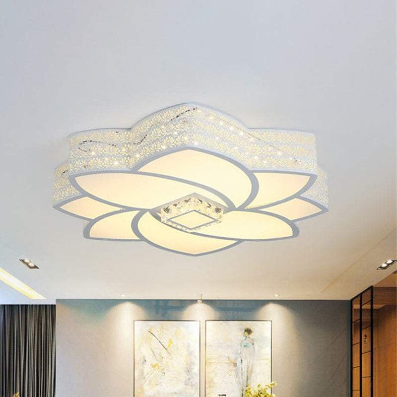 Modern Flower Metal Flushmount Light 23.5"/29.5" W LED White Ceiling Light with Clear Crystal Accent, Warm/White Light Clearhalo 'Ceiling Lights' 'Close To Ceiling Lights' 'Close to ceiling' 'Flush mount' Lighting' 254314