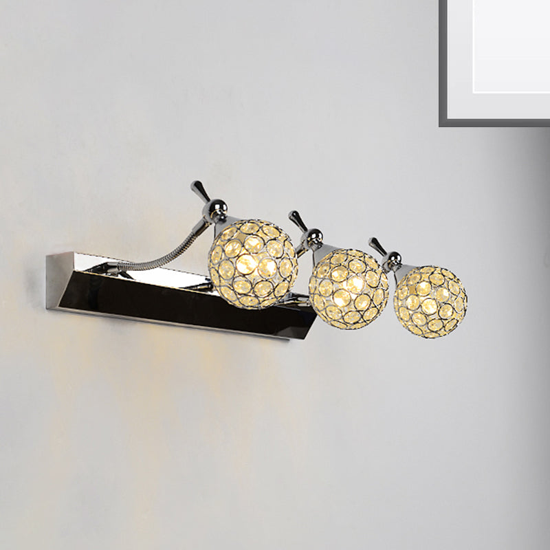 Orbit Wall Light Sconce Modernist Stylish Clear Crystal 3/4 Lights Black Finish Vanity Mirror Light, Warm/White Light 3.0 Black Clearhalo 'Modern wall lights' 'Modern' 'Vanity Lights' 'Wall Lights' Lighting' 254338