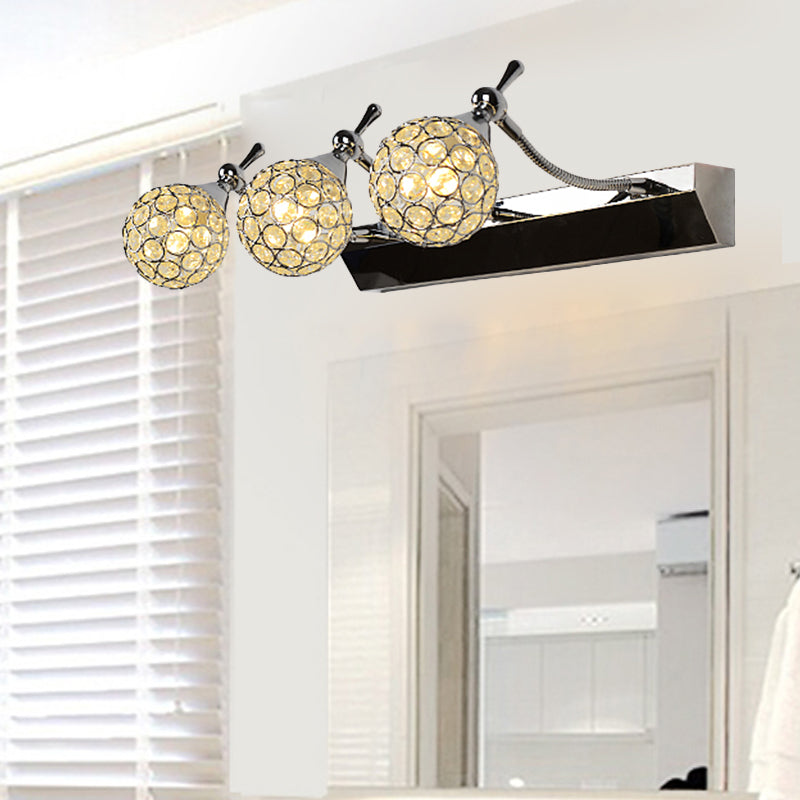 Orbit Wall Light Sconce Modernist Stylish Clear Crystal 3/4 Lights Black Finish Vanity Mirror Light, Warm/White Light Clearhalo 'Modern wall lights' 'Modern' 'Vanity Lights' 'Wall Lights' Lighting' 254339