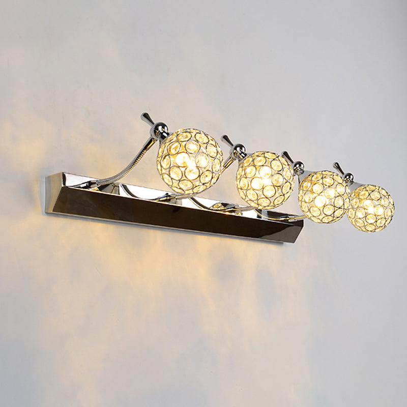 Orbit Wall Light Sconce Modernist Stylish Clear Crystal 3/4 Lights Black Finish Vanity Mirror Light, Warm/White Light 4.0 Black Clearhalo 'Modern wall lights' 'Modern' 'Vanity Lights' 'Wall Lights' Lighting' 254342