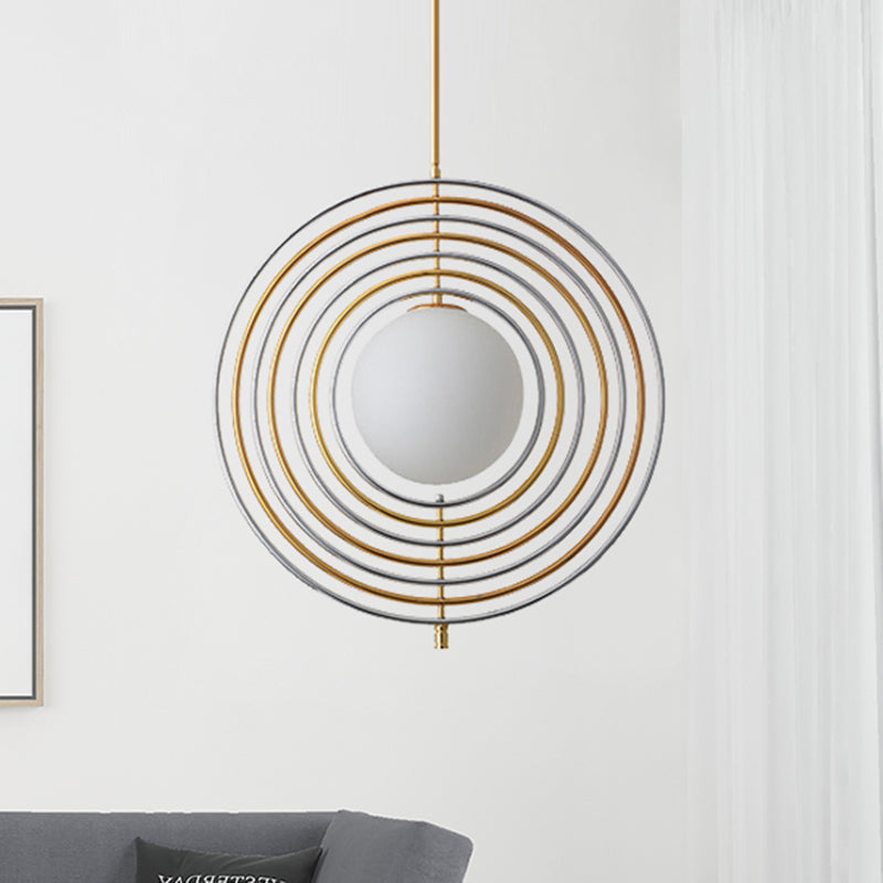 Frosted Glass Orbit Pendant Light with Concentric Ring Dining Room 1 Light Modern Hanging Light in Gold Clearhalo 'Ceiling Lights' 'Modern Pendants' 'Modern' 'Pendant Lights' 'Pendants' Lighting' 254364