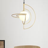 Globe Dining Room Hanging Light with Wire Frame Milk Glass Metal 1 Light Simple Pendant Light in Gold Clearhalo 'Ceiling Lights' 'Modern Pendants' 'Modern' 'Pendant Lights' 'Pendants' Lighting' 254370