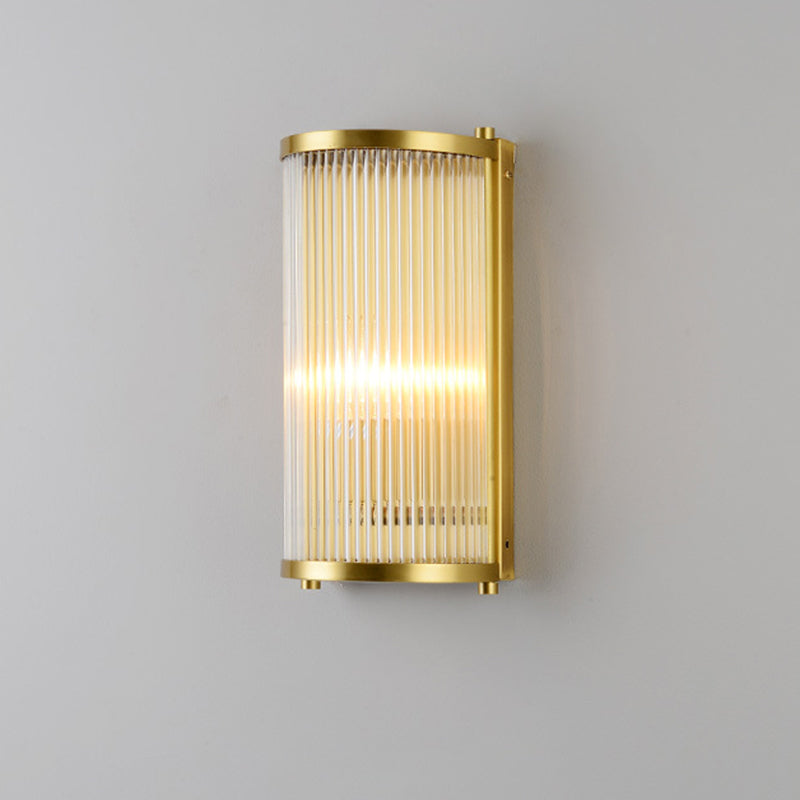 Gold Rectangular/Cylinder Wall Sconce Light Modern 1/2 Lights Fluted Crystal Wall Light Fixture for Living Room 1.0 Gold Cylinder Clearhalo 'Modern wall lights' 'Modern' 'Wall Lamps & Sconces' 'Wall Lights' Lighting' 254400