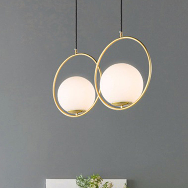 Modern Spherical Shade Pendant Light with Ring Frosted Glass 1 Light White Hanging Light Clearhalo 'Ceiling Lights' 'Glass shade' 'Glass' 'Modern Pendants' 'Modern' 'Pendant Lights' 'Pendants' Lighting' 254411