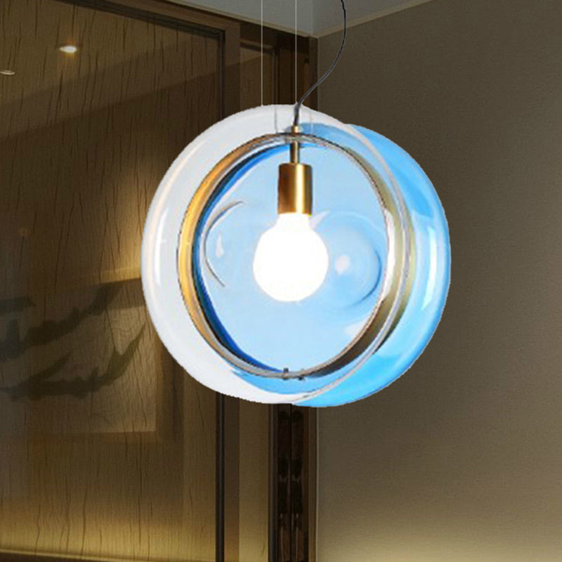 Orbit Corridor Hotel Suspension Light Glass Single Head Pendant Lamp with Brass Ring Dark Blue Clearhalo 'Ceiling Lights' 'Glass shade' 'Glass' 'Modern Pendants' 'Modern' 'Pendant Lights' 'Pendants' Lighting' 254435