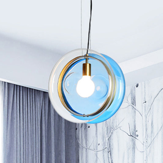 Orbit Corridor Hotel Suspension Light Glass Single Head Pendant Lamp with Brass Ring Clearhalo 'Ceiling Lights' 'Glass shade' 'Glass' 'Modern Pendants' 'Modern' 'Pendant Lights' 'Pendants' Lighting' 254436