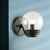 Seeded Glass Black Sconce Light Globe Shade 1-Light Industrial Wall Lamp Fixture for Bedroom Black Clearhalo 'Art deco wall lights' 'Cast Iron' 'Glass' 'Industrial wall lights' 'Industrial' 'Middle century wall lights' 'Modern' 'Rustic wall lights' 'Tiffany' 'Traditional wall lights' 'Wall Lamps & Sconces' 'Wall Lights' Lighting' 254453