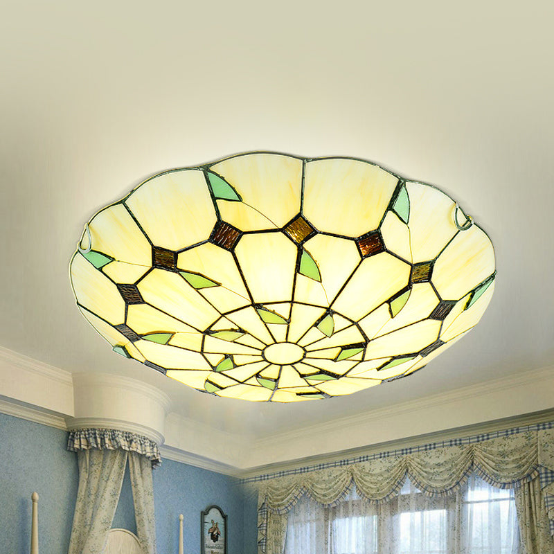 3 Bulbs Bowl Flush Lighting Stained Glass Tiffany Ceiling Light Fixture for Living Room Clearhalo 'Ceiling Lights' 'Close To Ceiling Lights' 'Close to ceiling' 'Flush mount' Lighting' 254469