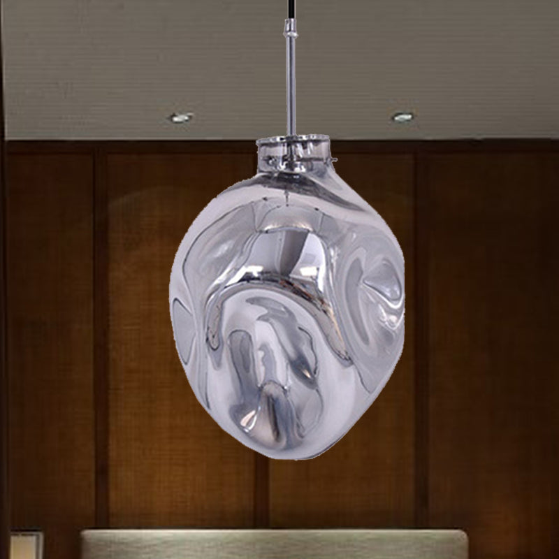 Contemporary Style Hanging Light Abstract Shade 1 Light Hammered Glass Pendant Lamp for Hotel Silver Clearhalo 'Ceiling Lights' 'Glass shade' 'Glass' 'Modern Pendants' 'Modern' 'Pendant Lights' 'Pendants' Lighting' 254470