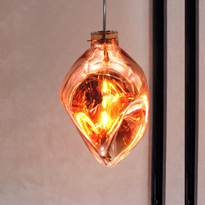 Contemporary Style Hanging Light Abstract Shade 1 Light Hammered Glass Pendant Lamp for Hotel Rose Gold Clearhalo 'Ceiling Lights' 'Glass shade' 'Glass' 'Modern Pendants' 'Modern' 'Pendant Lights' 'Pendants' Lighting' 254472