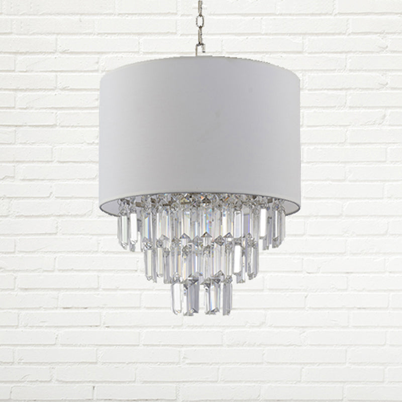 Contemporary Drum Hanging Light with Crystal Deco Fabric White Pendant Light for Kitchen White Clearhalo 'Ceiling Lights' 'Pendant Lights' 'Pendants' Lighting' 254475_fe8a813a-b02f-4030-905b-9c3ca390c74d