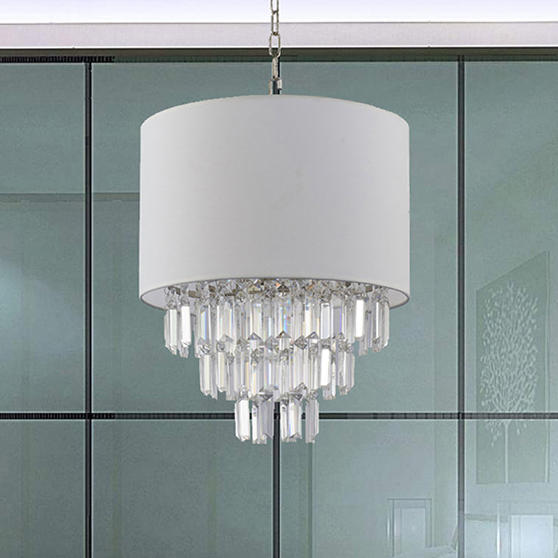 Contemporary Drum Hanging Light with Crystal Deco Fabric White Pendant Light for Kitchen Clearhalo 'Ceiling Lights' 'Pendant Lights' 'Pendants' Lighting' 254476