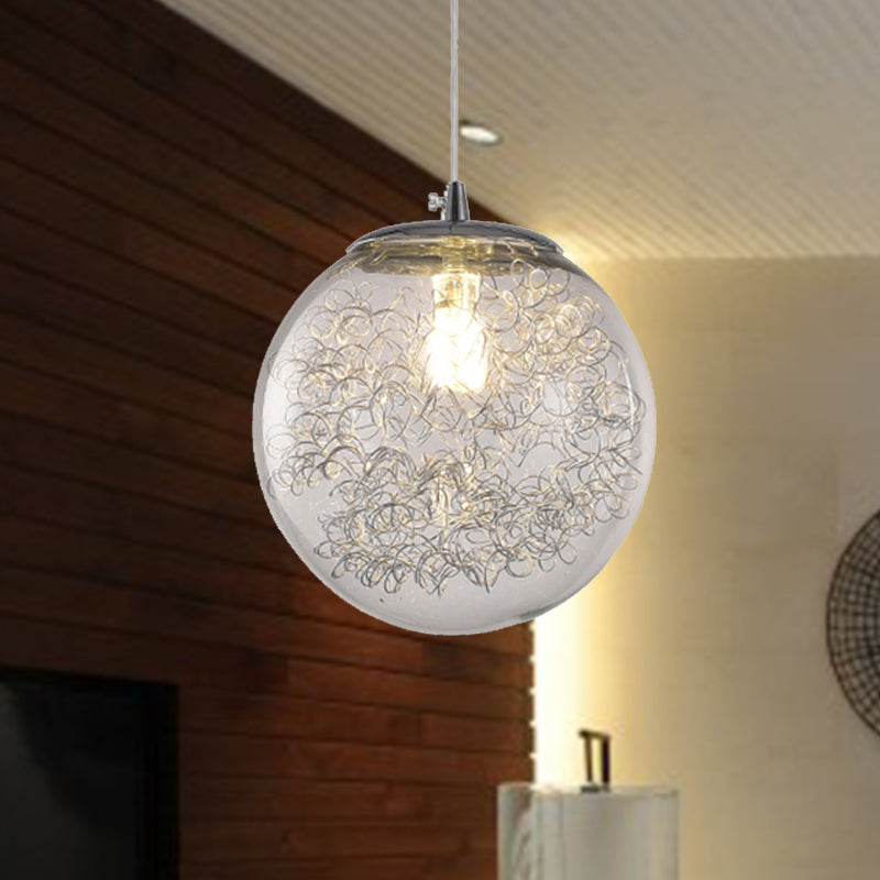 Clear Glass Spherical Hanging Light with Wire Deco 1 Light Modern Pendant Lighting Clearhalo 'Ceiling Lights' 'Glass shade' 'Glass' 'Modern Pendants' 'Modern' 'Pendant Lights' 'Pendants' Lighting' 254499