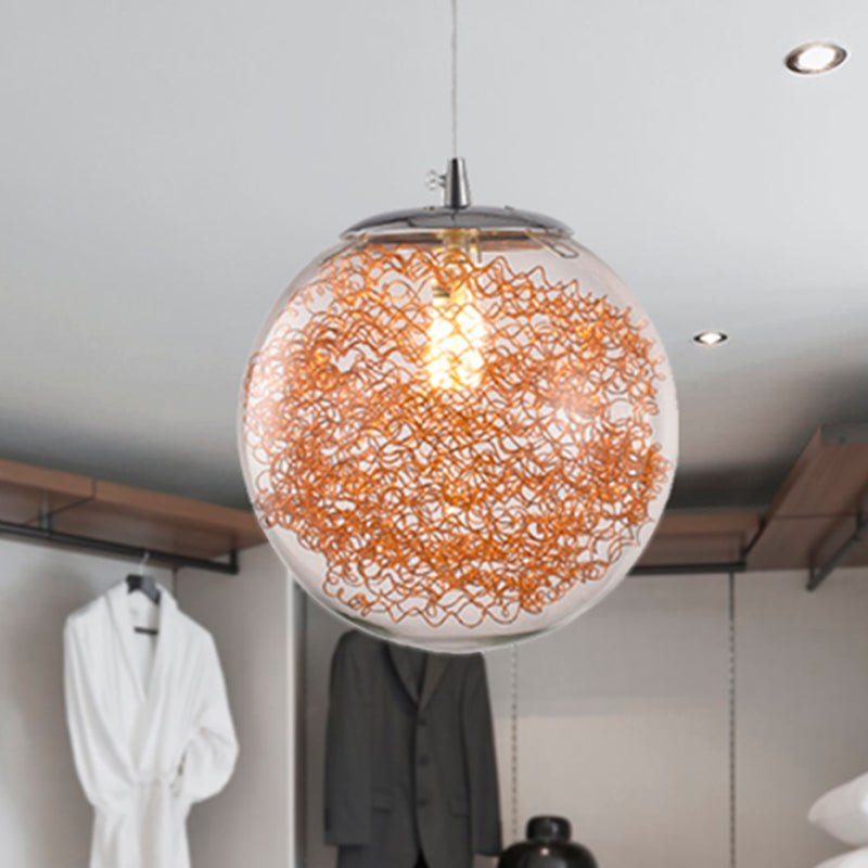 Clear Glass Spherical Hanging Light with Wire Deco 1 Light Modern Pendant Lighting Gold Clearhalo 'Ceiling Lights' 'Glass shade' 'Glass' 'Modern Pendants' 'Modern' 'Pendant Lights' 'Pendants' Lighting' 254500