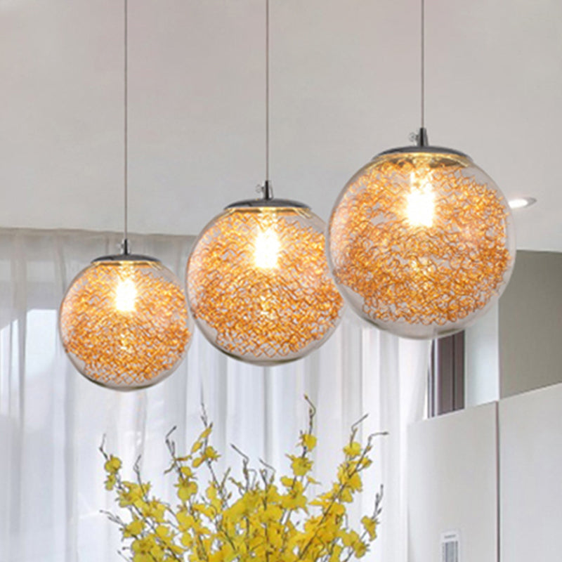 Clear Glass Spherical Hanging Light with Wire Deco 1 Light Modern Pendant Lighting Clearhalo 'Ceiling Lights' 'Glass shade' 'Glass' 'Modern Pendants' 'Modern' 'Pendant Lights' 'Pendants' Lighting' 254501