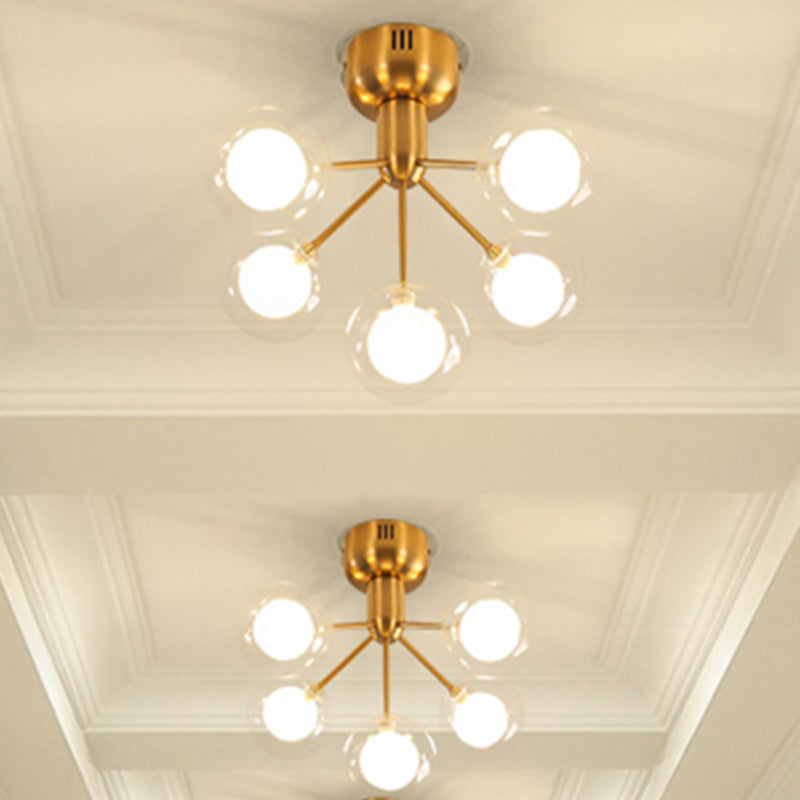 5 Lights Orbit Semi Flush Ceiling Light 5 Lights Modern Style Glass Ceiling Lamp for Foyer Hallway Clearhalo 'Ceiling Lights' 'Close To Ceiling Lights' 'Close to ceiling' 'Glass shade' 'Glass' 'Semi-flushmount' Lighting' 254507