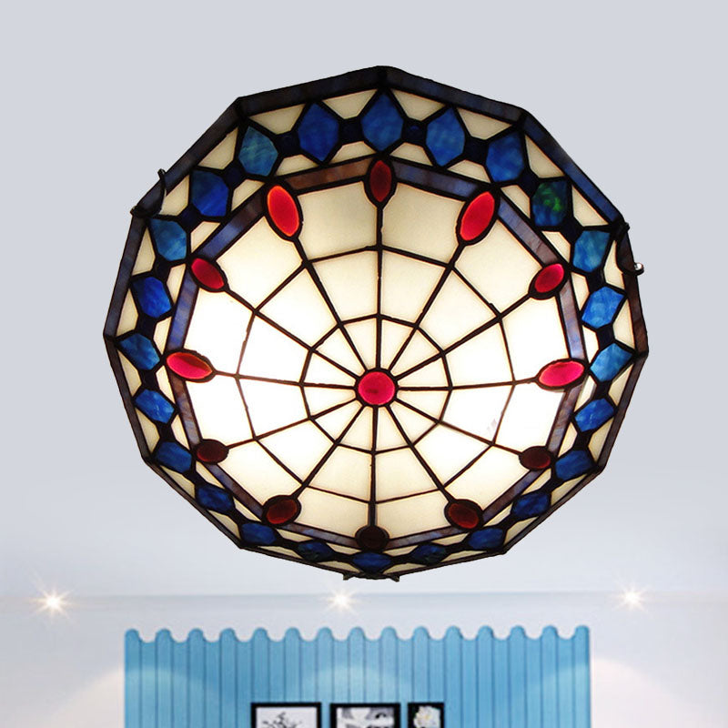 Stained Glass Flush Ceiling Light 3 Lights Tiffany Style Art Deco Flush Mount Light with Rhombus Pattern Clearhalo 'Ceiling Lights' 'Close To Ceiling Lights' 'Close to ceiling' 'Flush mount' Lighting' 254527