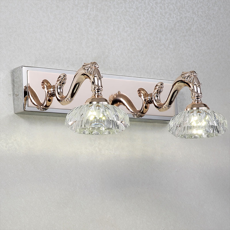 Bowl Bathroom Vanity Mirror Light Clear Crystal 2/3/4 Heads Vintage Style Wall Lamp in Gold Finish, 13"/18" Wide Gold 13" Clearhalo 'Modern wall lights' 'Modern' 'Vanity Lights' 'Wall Lights' Lighting' 254528