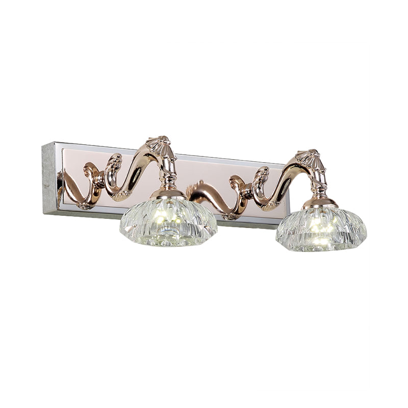 Bowl Bathroom Vanity Mirror Light Clear Crystal 2/3/4 Heads Vintage Style Wall Lamp in Gold Finish, 13"/18" Wide Clearhalo 'Modern wall lights' 'Modern' 'Vanity Lights' 'Wall Lights' Lighting' 254531