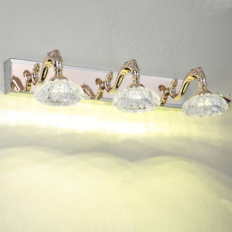 Bowl Bathroom Vanity Mirror Light Clear Crystal 2/3/4 Heads Vintage Style Wall Lamp in Gold Finish, 13"/18" Wide Gold 18" Clearhalo 'Modern wall lights' 'Modern' 'Vanity Lights' 'Wall Lights' Lighting' 254532