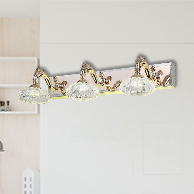 Bowl Bathroom Vanity Mirror Light Clear Crystal 2/3/4 Heads Vintage Style Wall Lamp in Gold Finish, 13"/18" Wide Clearhalo 'Modern wall lights' 'Modern' 'Vanity Lights' 'Wall Lights' Lighting' 254533