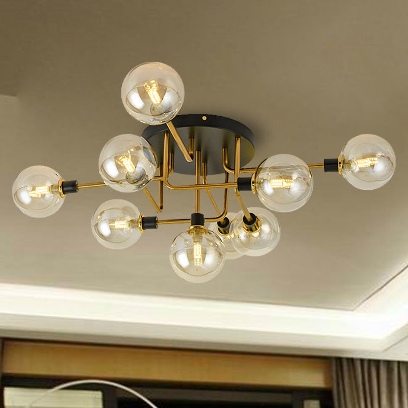 Sphere Shade Semi Ceiling Mount Light Multi-Head Modern Glass Metal Ceiling Lamp for Hotel 9 Amber Clearhalo 'Ceiling Lights' 'Close To Ceiling Lights' 'Close to ceiling' 'Glass shade' 'Glass' 'Semi-flushmount' Lighting' 254539