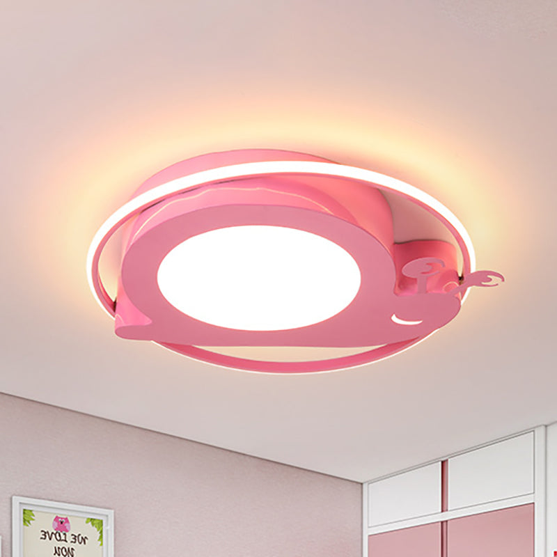 Metallic Circle Flush Ceiling Light with Snail Baby Room Animal LED Ceiling Lamp Pink Clearhalo 'Ceiling Lights' 'Close To Ceiling Lights' 'Close to ceiling' Lighting' 254562