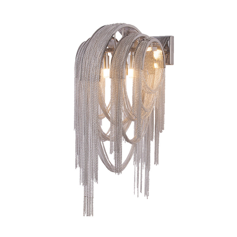 Tassel Sconce Light Fixture Modern Metal Chain 2 Lights Bedroom Wall Light Sconce in Chrome Clearhalo 'Wall Lamps & Sconces' 'Wall Lights' Lighting' 254569