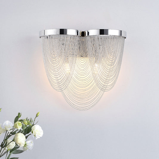 Metal Chain Shade Wall Light Fixture Postmodern 2 Lights Bedroom Sconce Light in Chrome Clearhalo 'Wall Lamps & Sconces' 'Wall Lights' Lighting' 254586