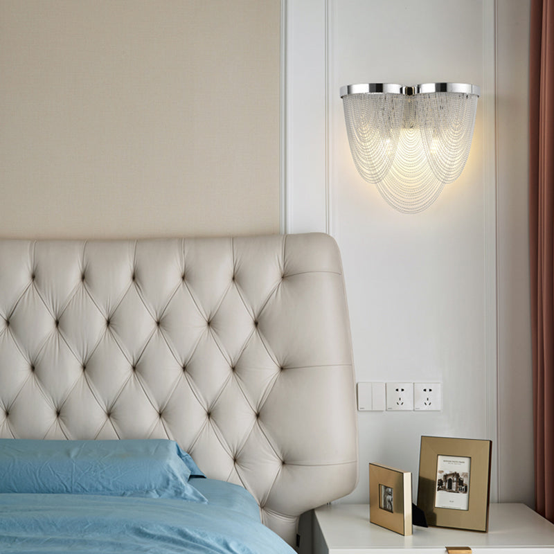 Metal Chain Shade Wall Light Fixture Postmodern 2 Lights Bedroom Sconce Light in Chrome Clearhalo 'Wall Lamps & Sconces' 'Wall Lights' Lighting' 254587